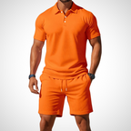 Men's Polo Shirt and Shorts Set, Cotton, Size L, Summer Look orange