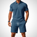 Men's Polo Shirt and Shorts Set, Cotton, Size L, Summer Look blue