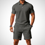Men's Polo Shirt and Shorts Set, Cotton, Size L, Summer Look dark grey
