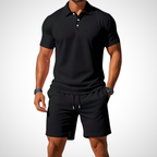 Men's Polo Shirt and Shorts Set, Cotton, Size L, Summer Look black