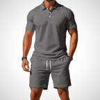 Men's Polo Shirt and Shorts Set, Cotton, Size L, Summer Look light grey