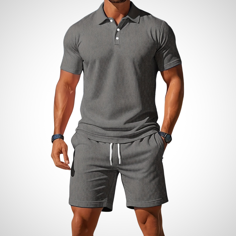 Men's Polo Shirt and Shorts Set, Cotton, Size L, Summer Look light grey