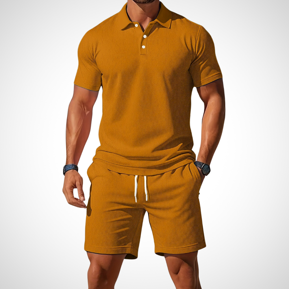 Men's Polo Shirt and Shorts Set, Cotton, Size L, Summer Look khaki