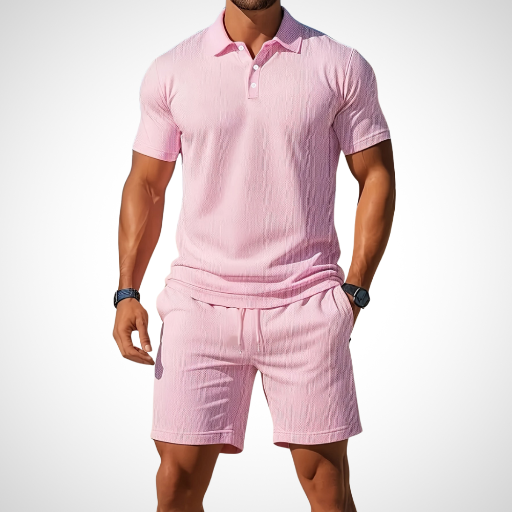 Men's Polo Shirt and Shorts Set, Cotton, Size L, Summer Look light pink