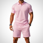 Men's Polo Shirt and Shorts Set, Cotton, Size L, Summer Look light pink