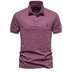 Hommes | Men's Polo Shirt with Button Placket and Ribbed Cuffs Purple
