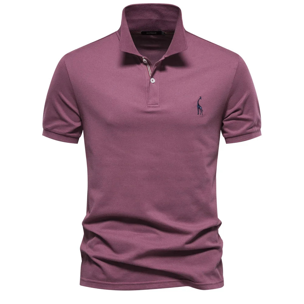 Hommes | Men's Polo Shirt with Button Placket and Ribbed Cuffs Purple