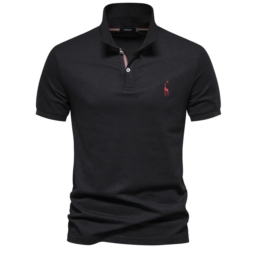 Hommes | Men's Polo Shirt with Button Placket and Ribbed Cuffs Black
