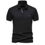 Hommes | Men's Polo Shirt with Button Placket and Ribbed Cuffs Black