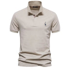 Hommes | Men's Polo Shirt with Button Placket and Ribbed Cuffs Beige