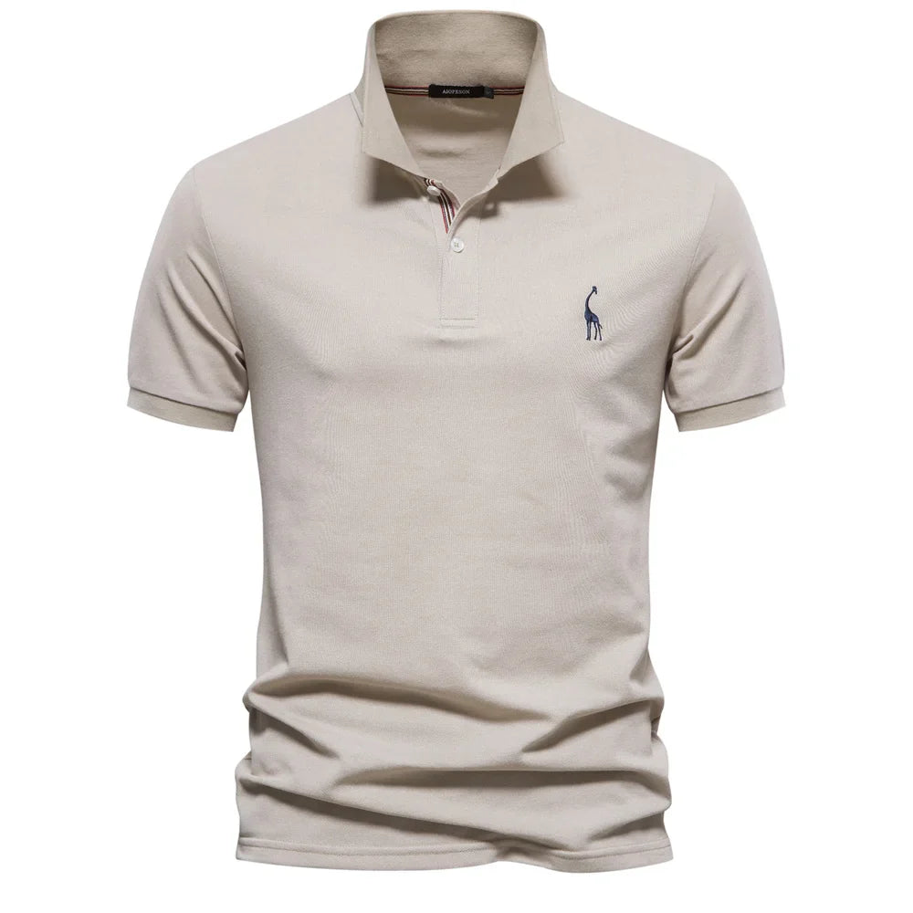 Hommes | Men's Polo Shirt with Button Placket and Ribbed Cuffs Beige