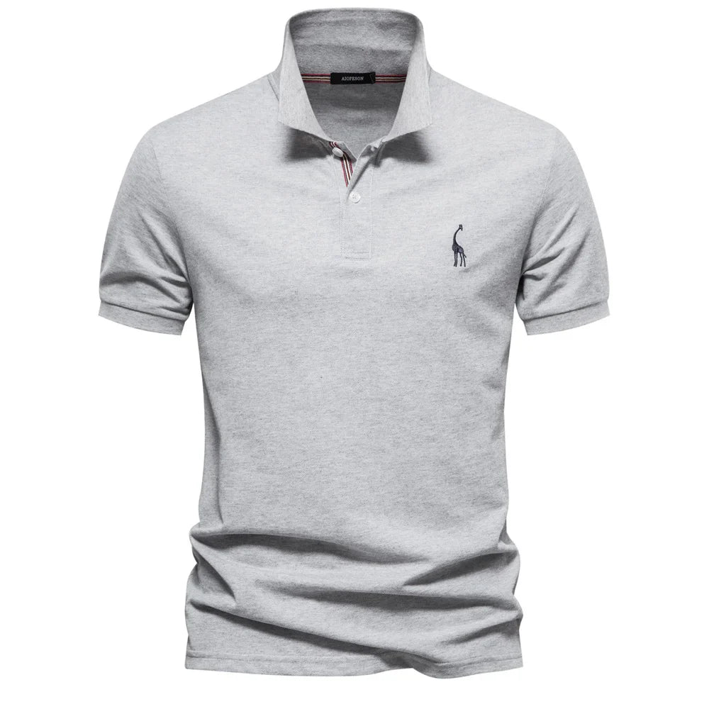 Hommes | Men's Polo Shirt with Button Placket and Ribbed Cuffs Grey