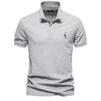 Hommes | Men's Polo Shirt with Button Placket and Ribbed Cuffs Grey