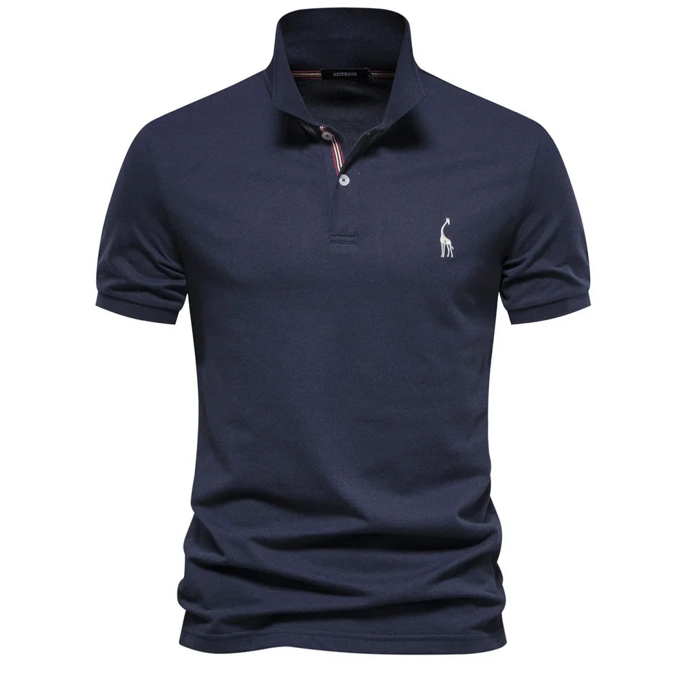 Hommes | Men's Polo Shirt with Button Placket and Ribbed Cuffs Navy Blue