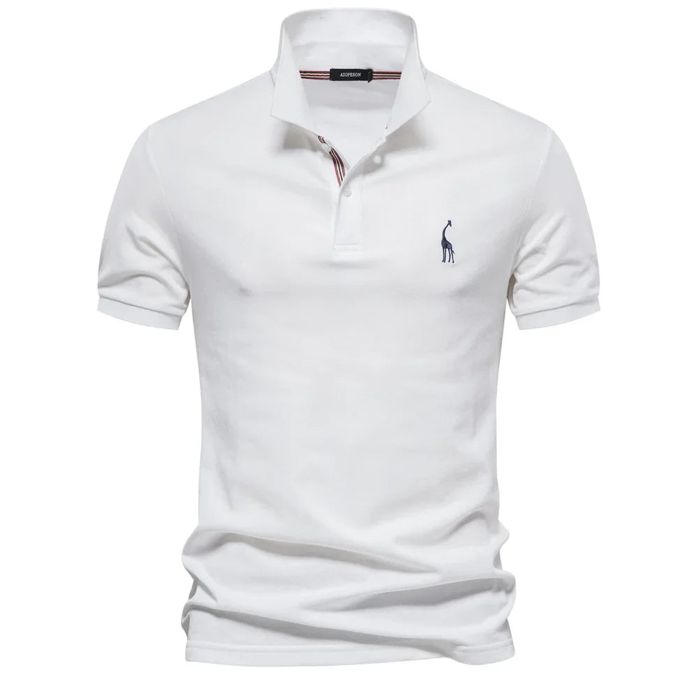 Hommes | Men's Polo Shirt with Button Placket and Ribbed Cuffs White