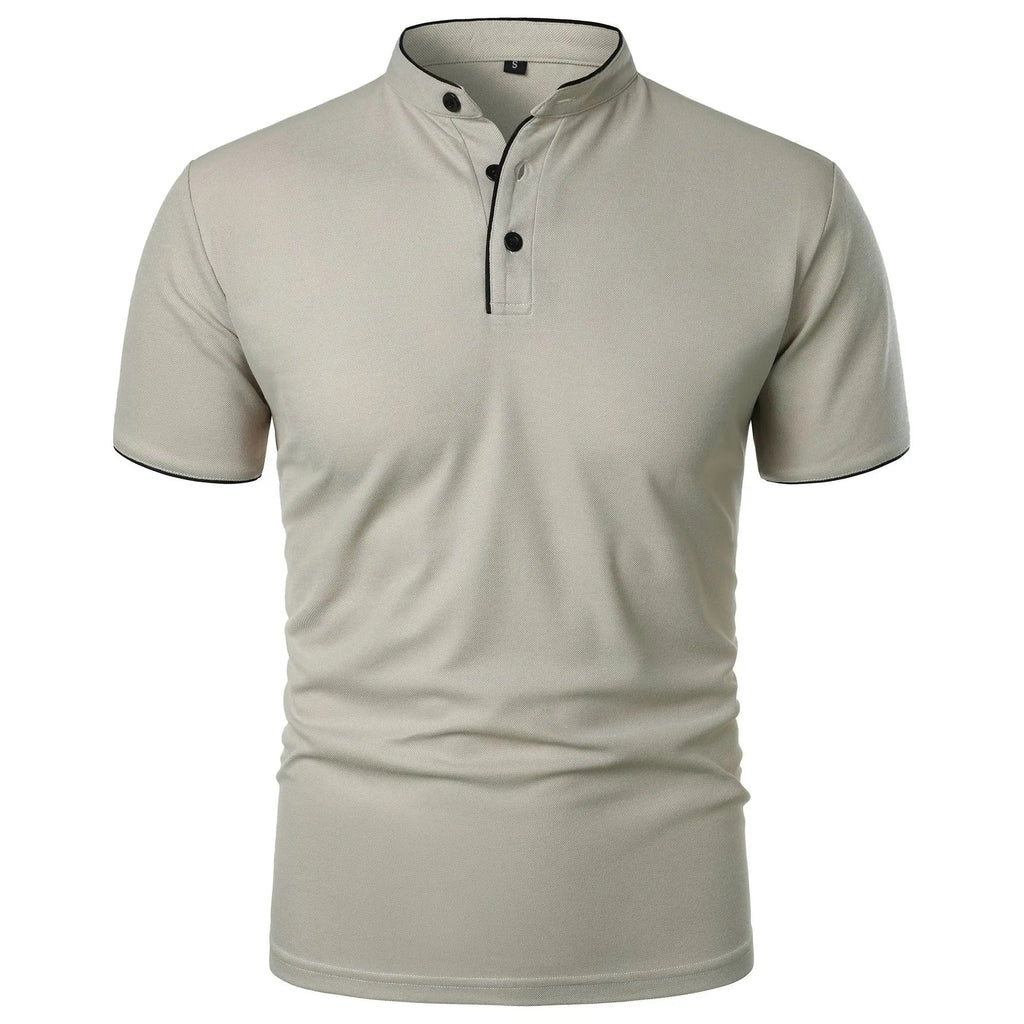 Vaines | Men's Polo Shirt with Stand Collar and Short Sleeves Light Grey