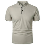 Vaines | Men's Polo Shirt with Stand Collar and Short Sleeves Light Grey