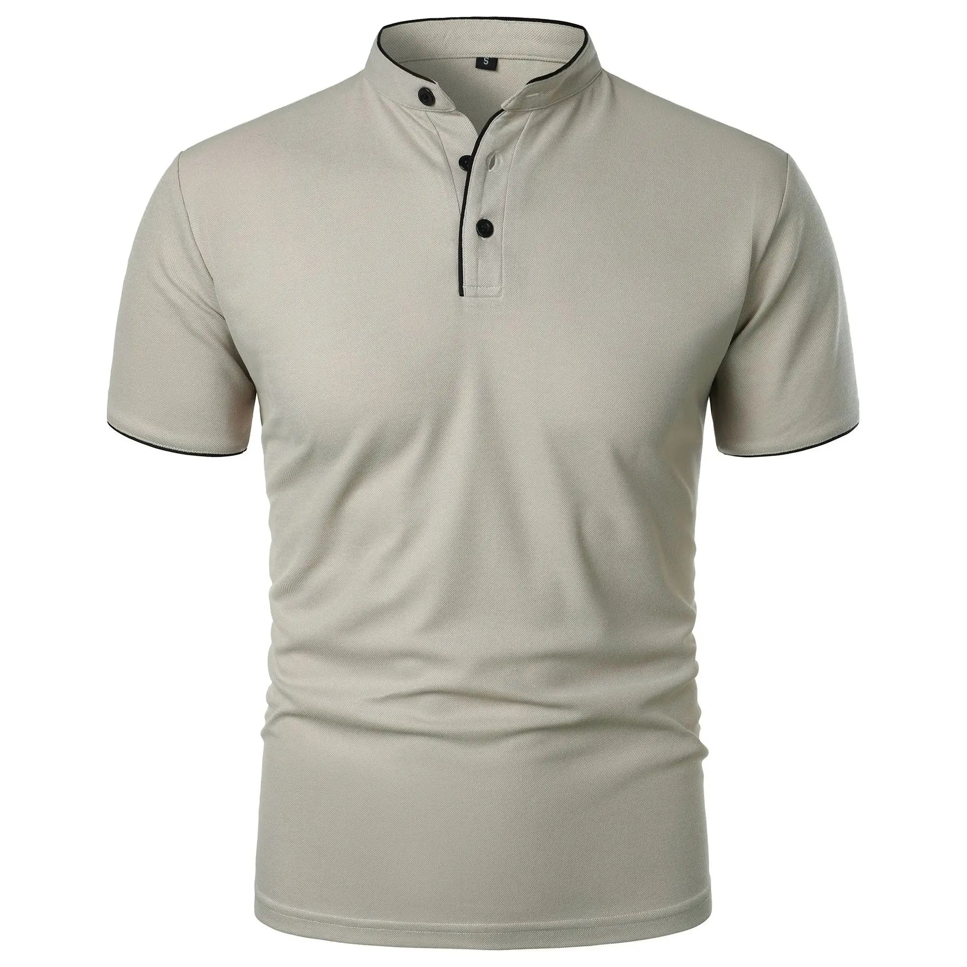 Vaines | Men's Polo Shirt with Stand Collar and Short Sleeves Light Grey