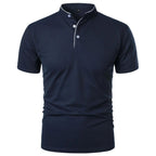 Vaines | Men's Polo Shirt with Stand Collar and Short Sleeves Navy Blue