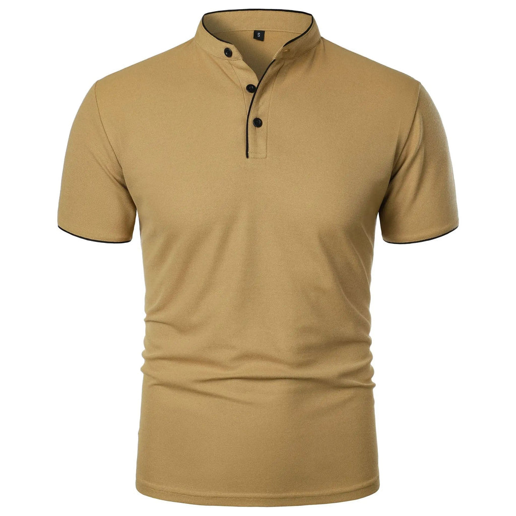 Vaines | Men's Polo Shirt with Stand Collar and Short Sleeves Khaki