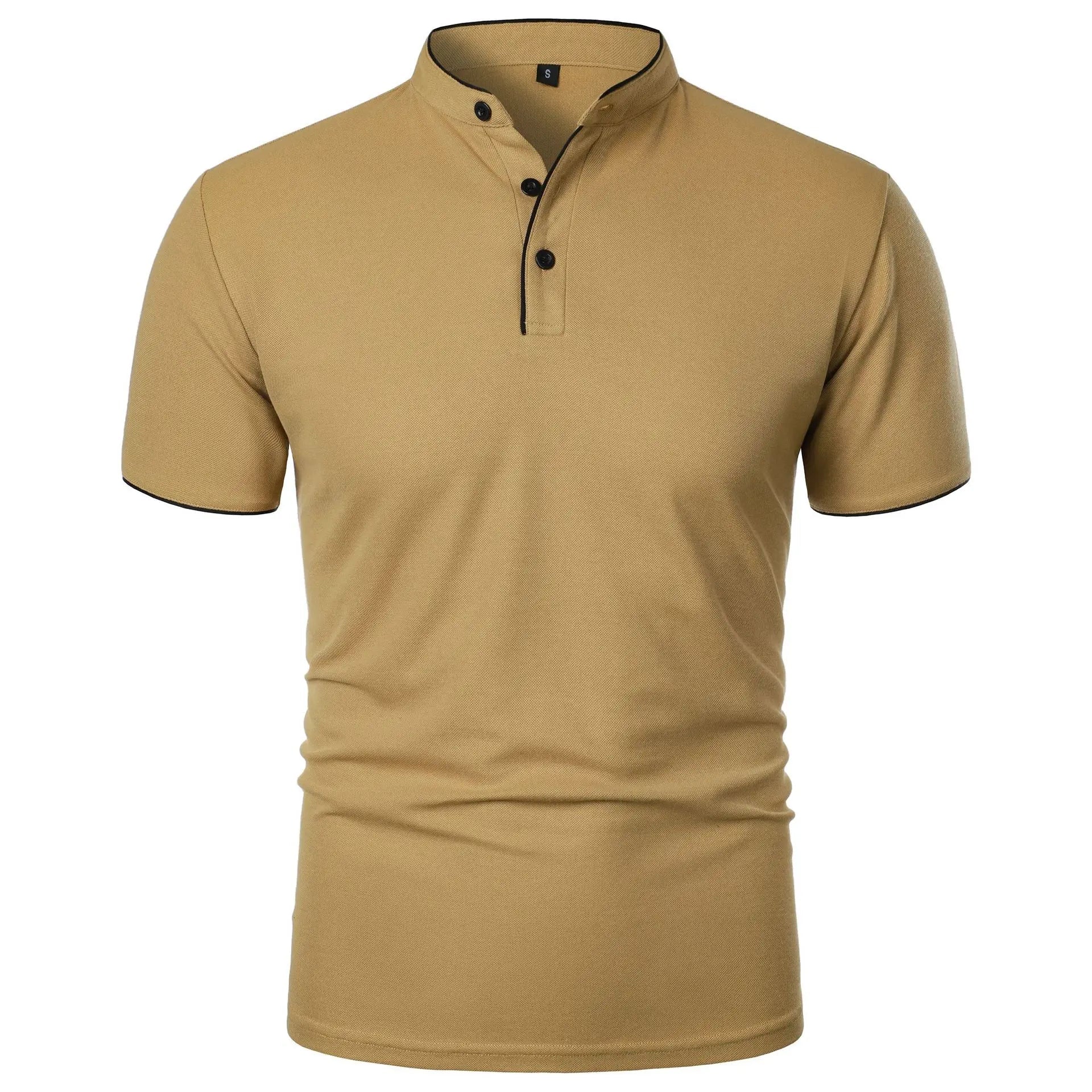 Vaines | Men's Polo Shirt with Stand Collar and Short Sleeves Khaki