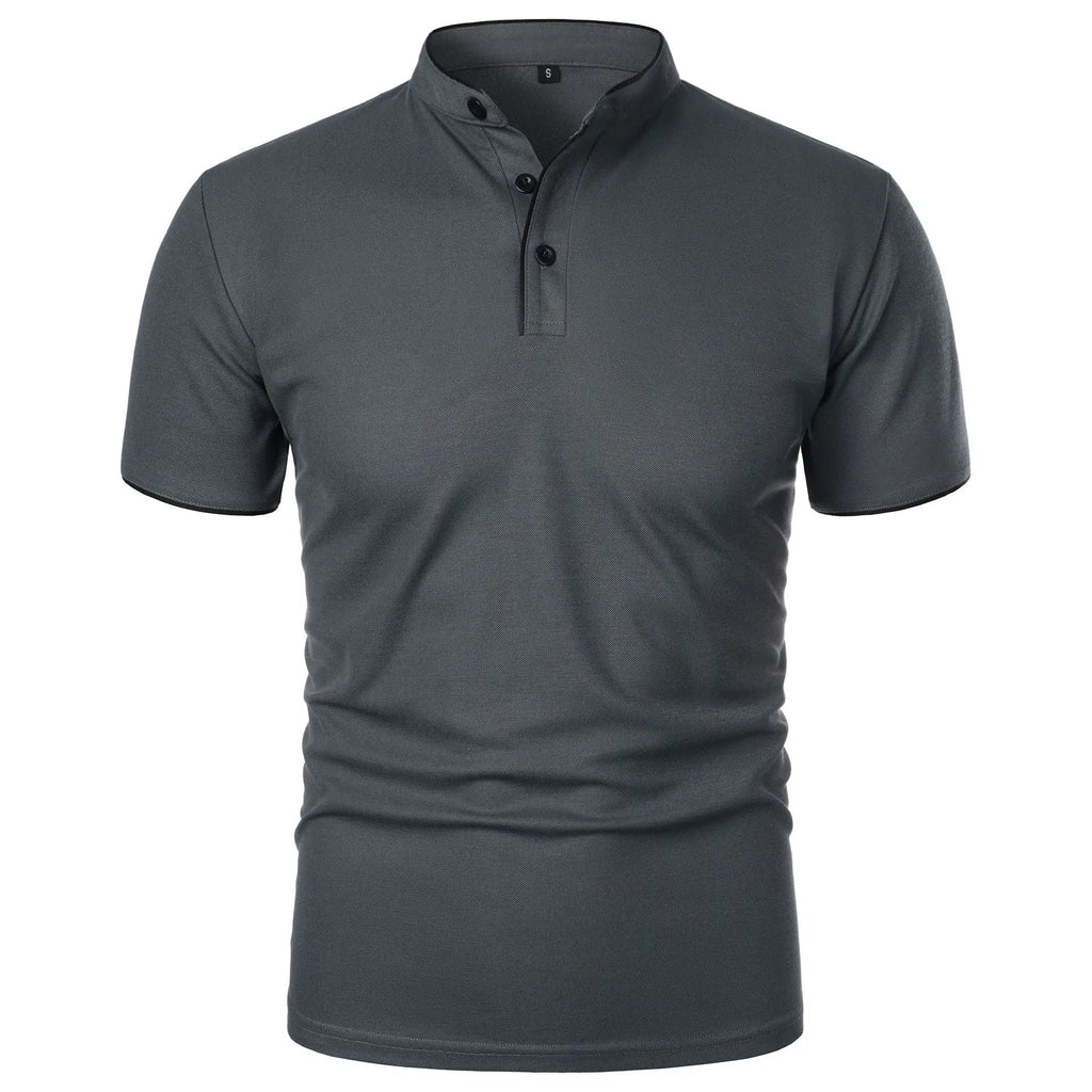 Vaines | Men's Polo Shirt with Stand Collar and Short Sleeves Dark Grey