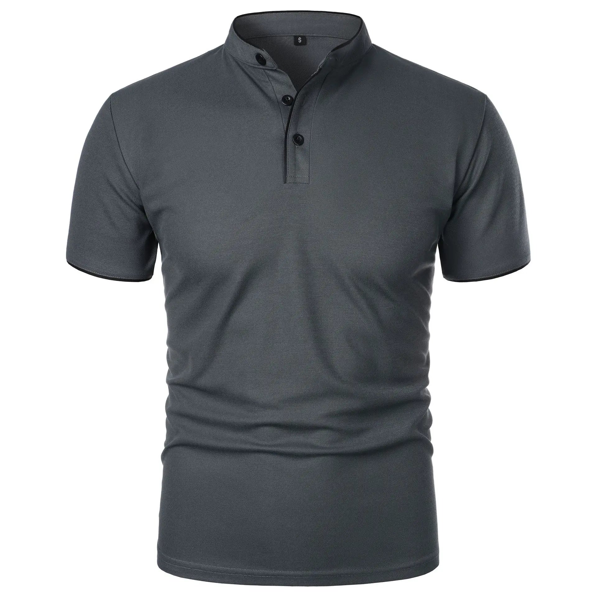 Vaines | Men's Polo Shirt with Stand Collar and Short Sleeves Dark Grey