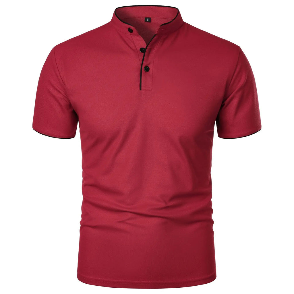 Vaines | Men's Polo Shirt with Stand Collar and Short Sleeves Red