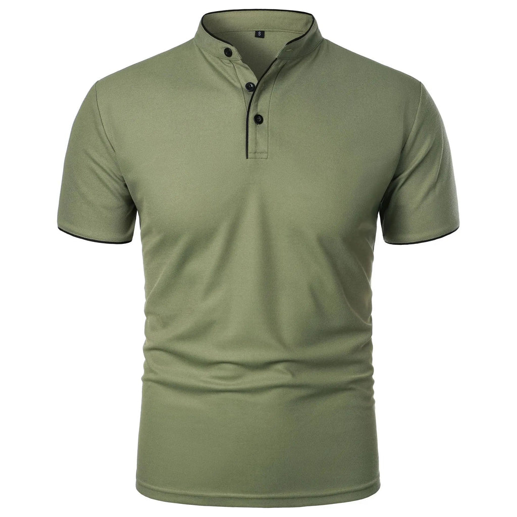 Vaines | Men's Polo Shirt with Stand Collar and Short Sleeves Green