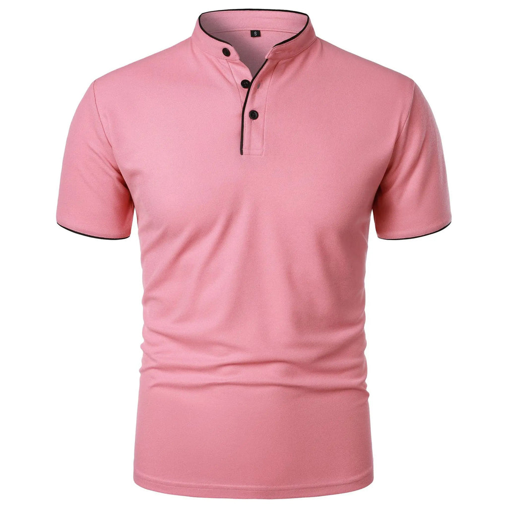 Vaines | Men's Polo Shirt with Stand Collar and Short Sleeves Pink