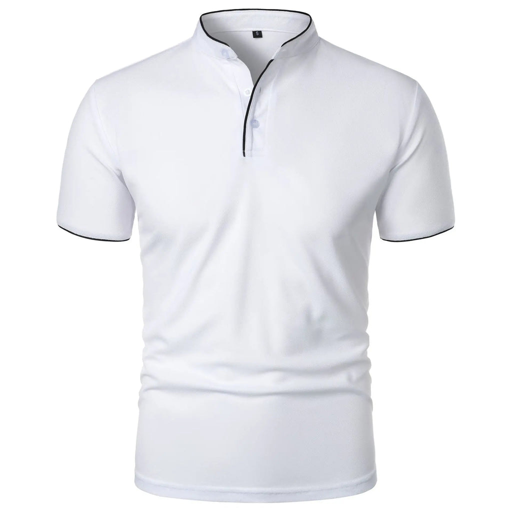 Vaines | Men's Polo Shirt with Stand Collar and Short Sleeves White