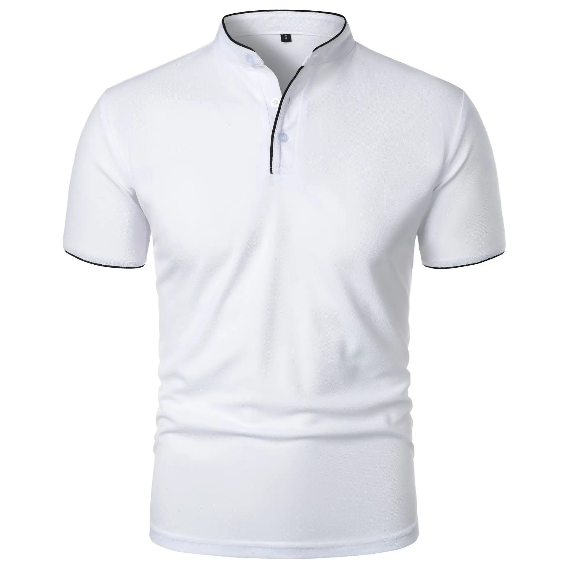 Vaines | Men's Polo Shirt with Stand Collar and Short Sleeves White