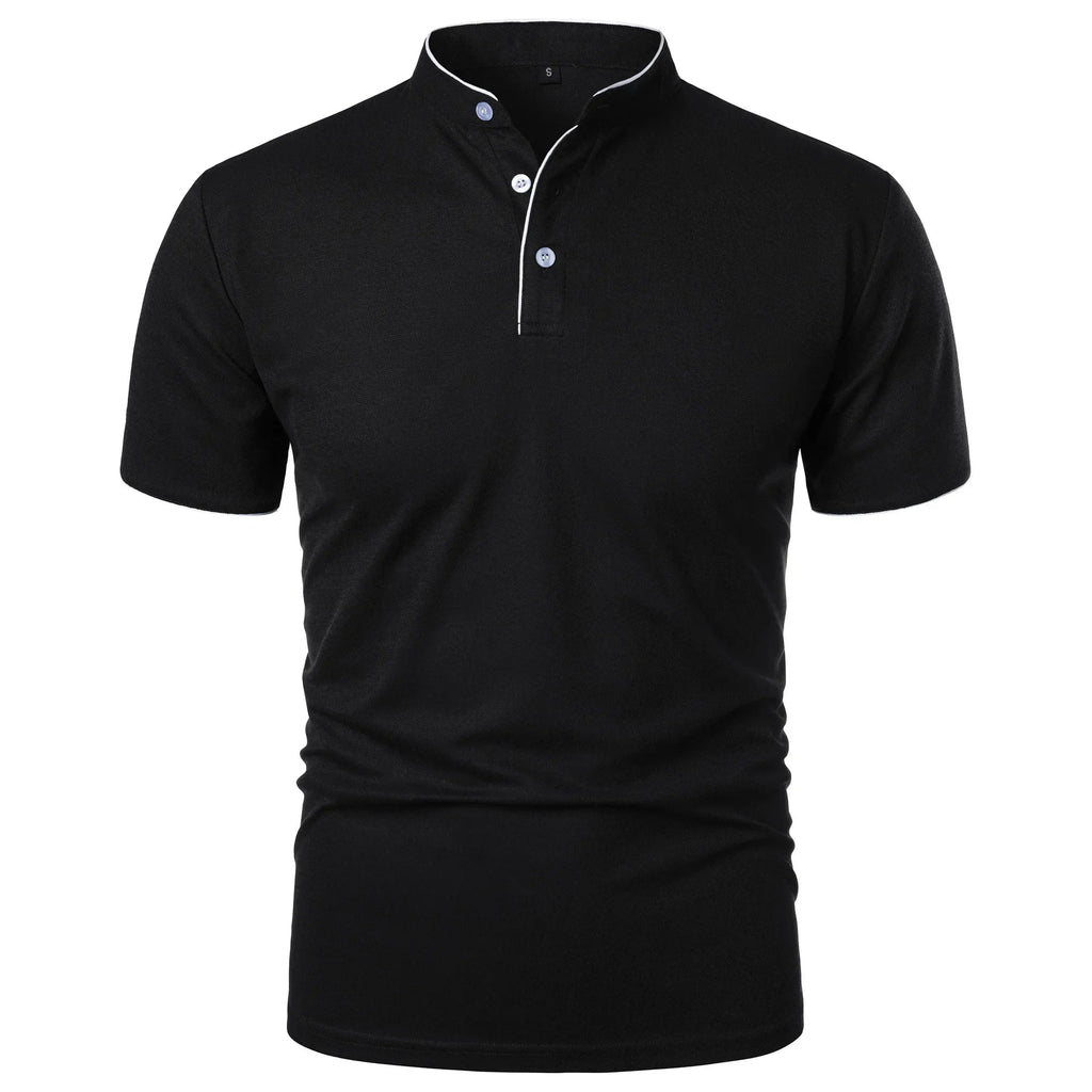 Vaines | Men's Polo Shirt with Stand Collar and Short Sleeves Black