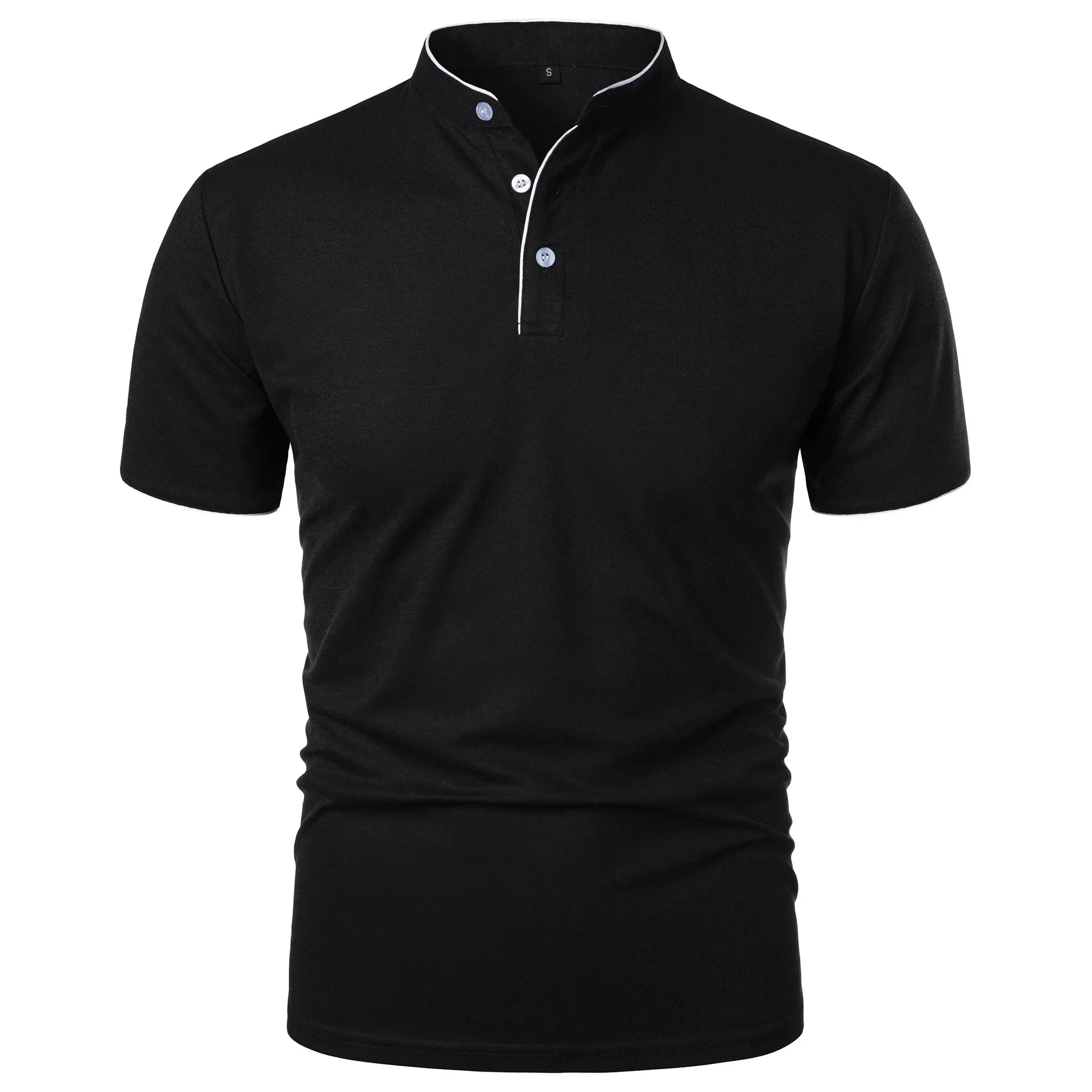 Vaines | Men's Polo Shirt with Stand Collar and Short Sleeves Black