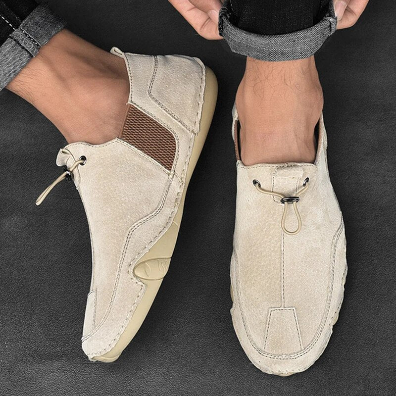 Men’s Slip-On Shoes with Front Pull Loop and Side Panels Khaki