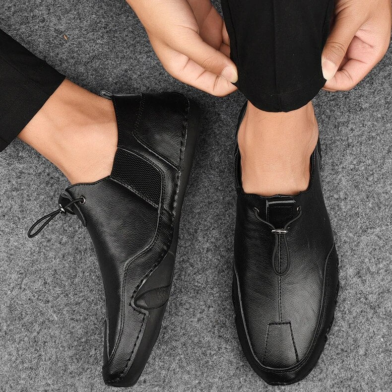 Men’s Slip-On Shoes with Front Pull Loop and Side Panels Black