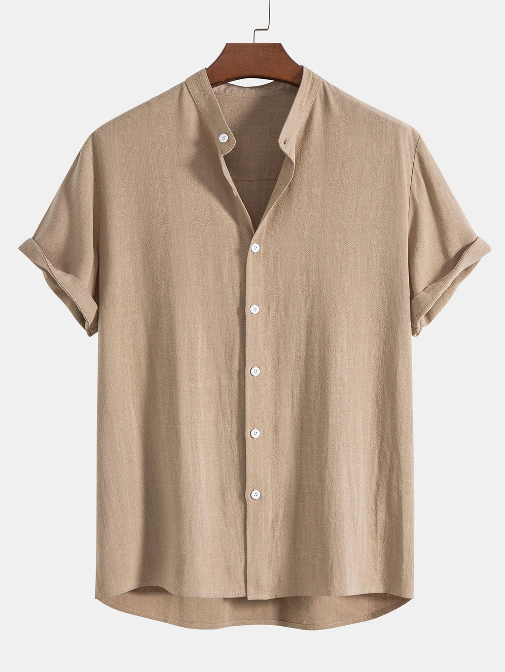 Men's Summer Set Shirt and Trousers Stand Collar Short Sleeve Lightweight