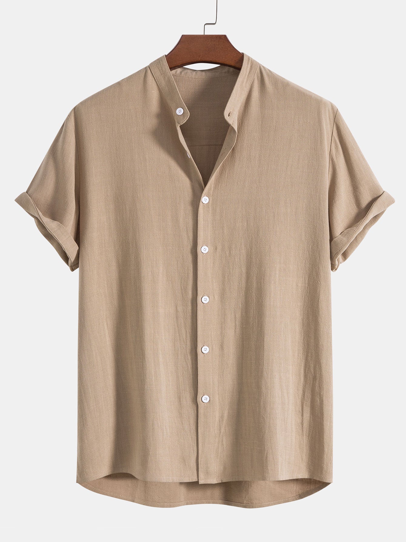 Men's Summer Set Shirt and Trousers Stand Collar Short Sleeve Lightweight