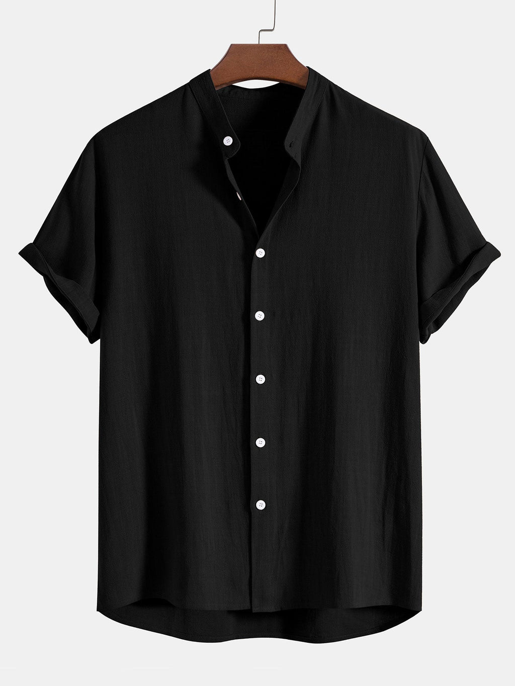 Men's Summer Set Shirt and Trousers Stand Collar Short Sleeve Lightweight