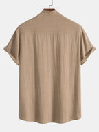 Men's Summer Set Shirt and Trousers Stand Collar Short Sleeve Lightweight