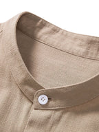 Men's Summer Set Shirt and Trousers Stand Collar Short Sleeve Lightweight