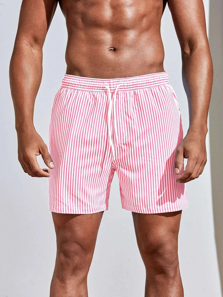 Men's Swim Shorts Casual Quick-Drying Beachwear With Elastic Waistband Pink