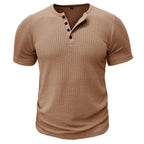 Ranches | Men’s T-Shirt with Button Placket Ribbed Texture and Short Sleeves Khaki