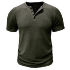 Ranches | Men’s T-Shirt with Button Placket Ribbed Texture and Short Sleeves Green