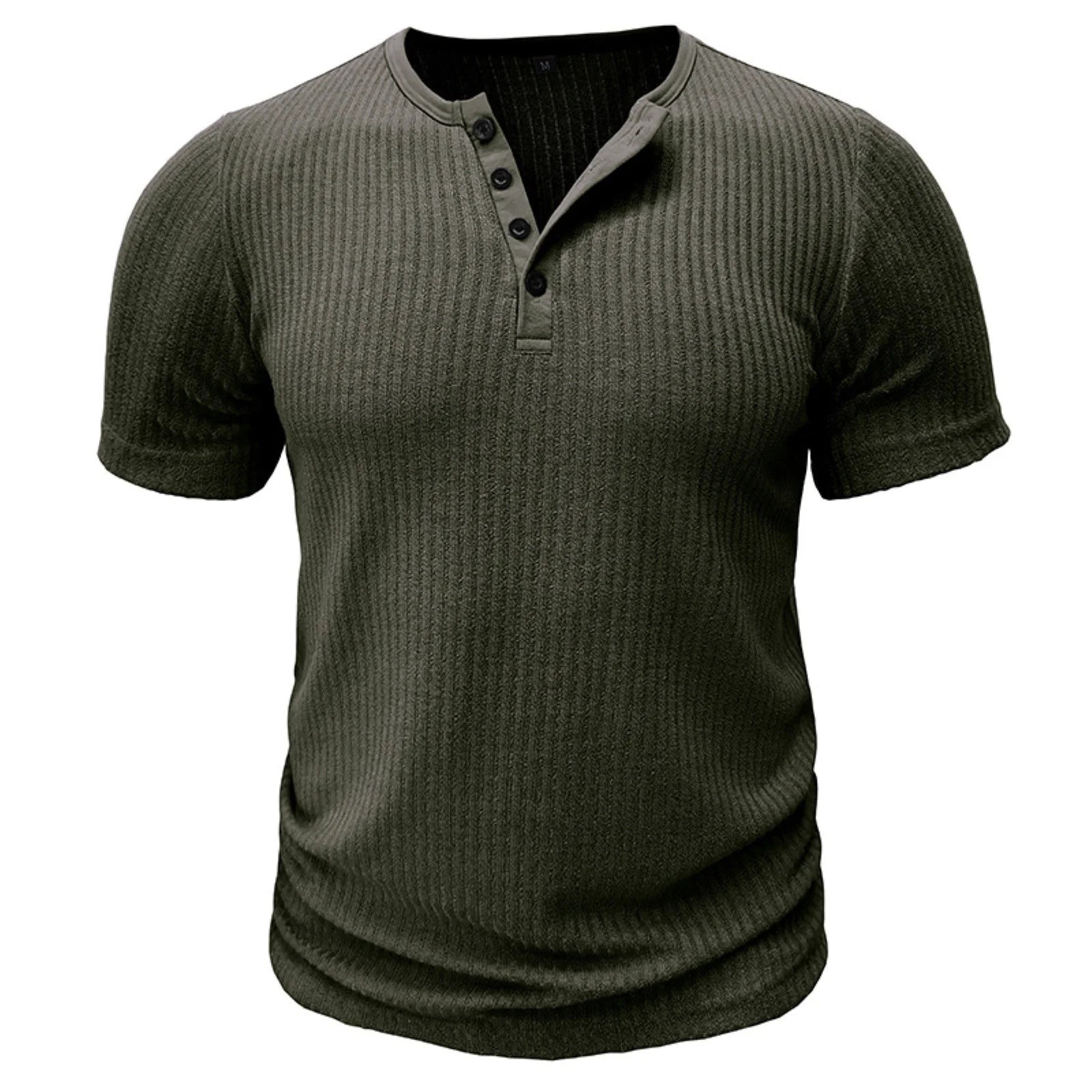 Ranches | Men’s T-Shirt with Button Placket Ribbed Texture and Short Sleeves Green