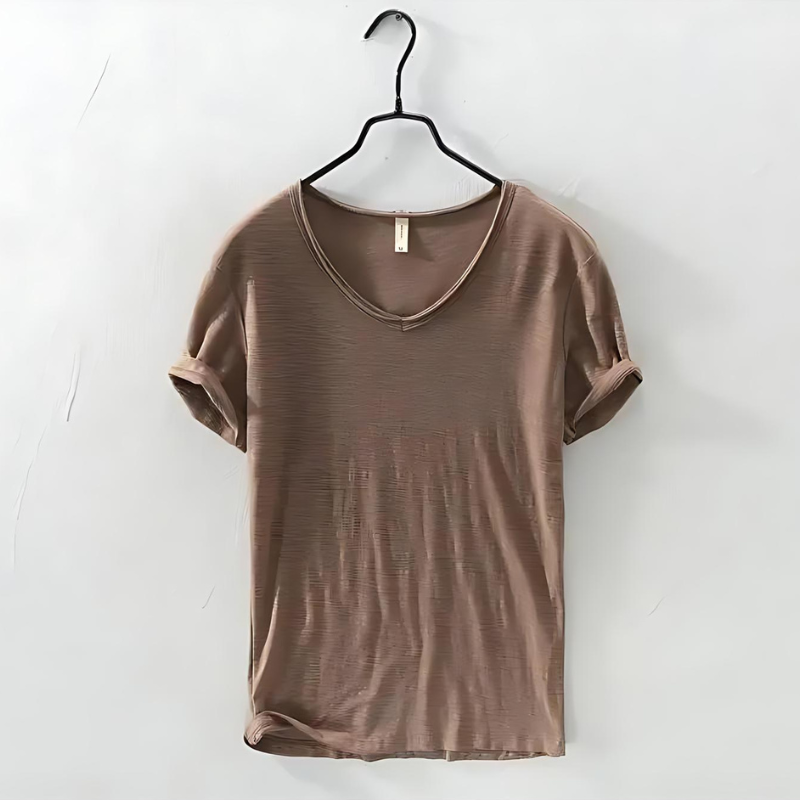 Atmos | Men’s T-Shirt with V-Neck and Short Sleeves Brown