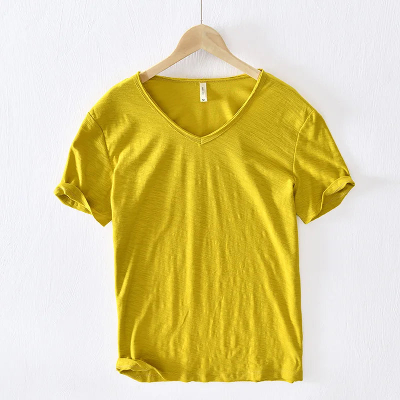 Atmos | Men’s T-Shirt with V-Neck and Short Sleeves Yellow
