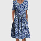 Bersh | Floral Print Midi Dress with Flattering Relaxed Fit Blue