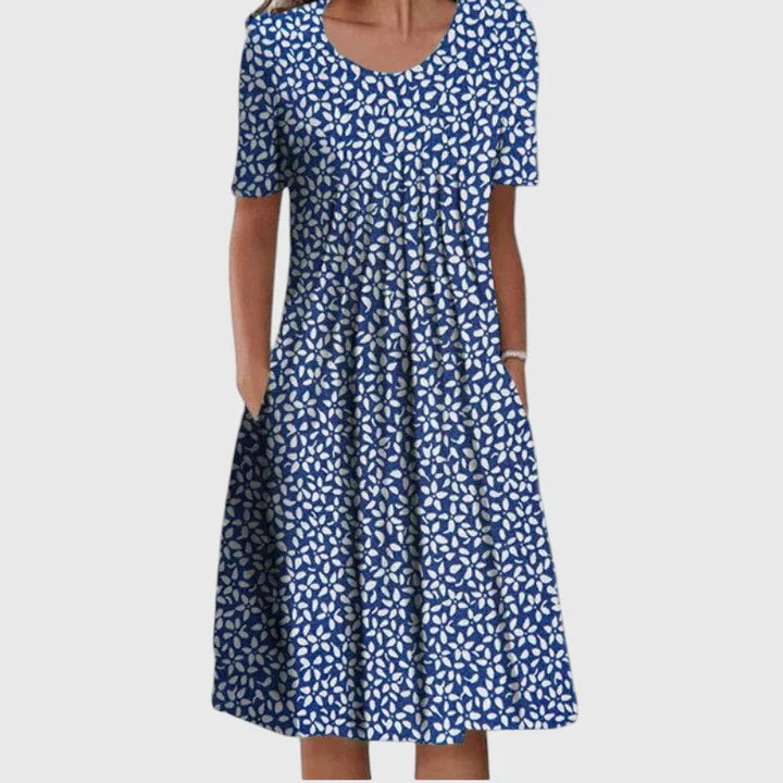 Bersh | Floral Print Midi Dress with Flattering Relaxed Fit Blue