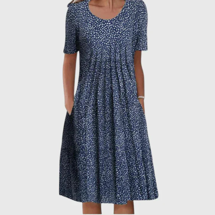 Bersh | Floral Print Midi Dress with Flattering Relaxed Fit Dark Blue